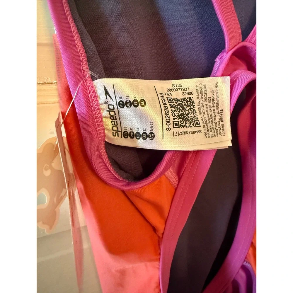 Speedo Color Block One‎ Piece Swimsuit Women Teal Pink Purple Athletic Swim 32